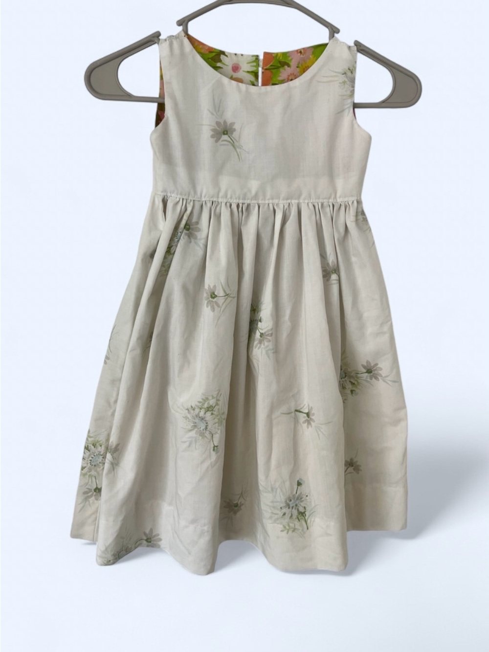 Handmade Girls' Cream Floral Sleeveless Dress